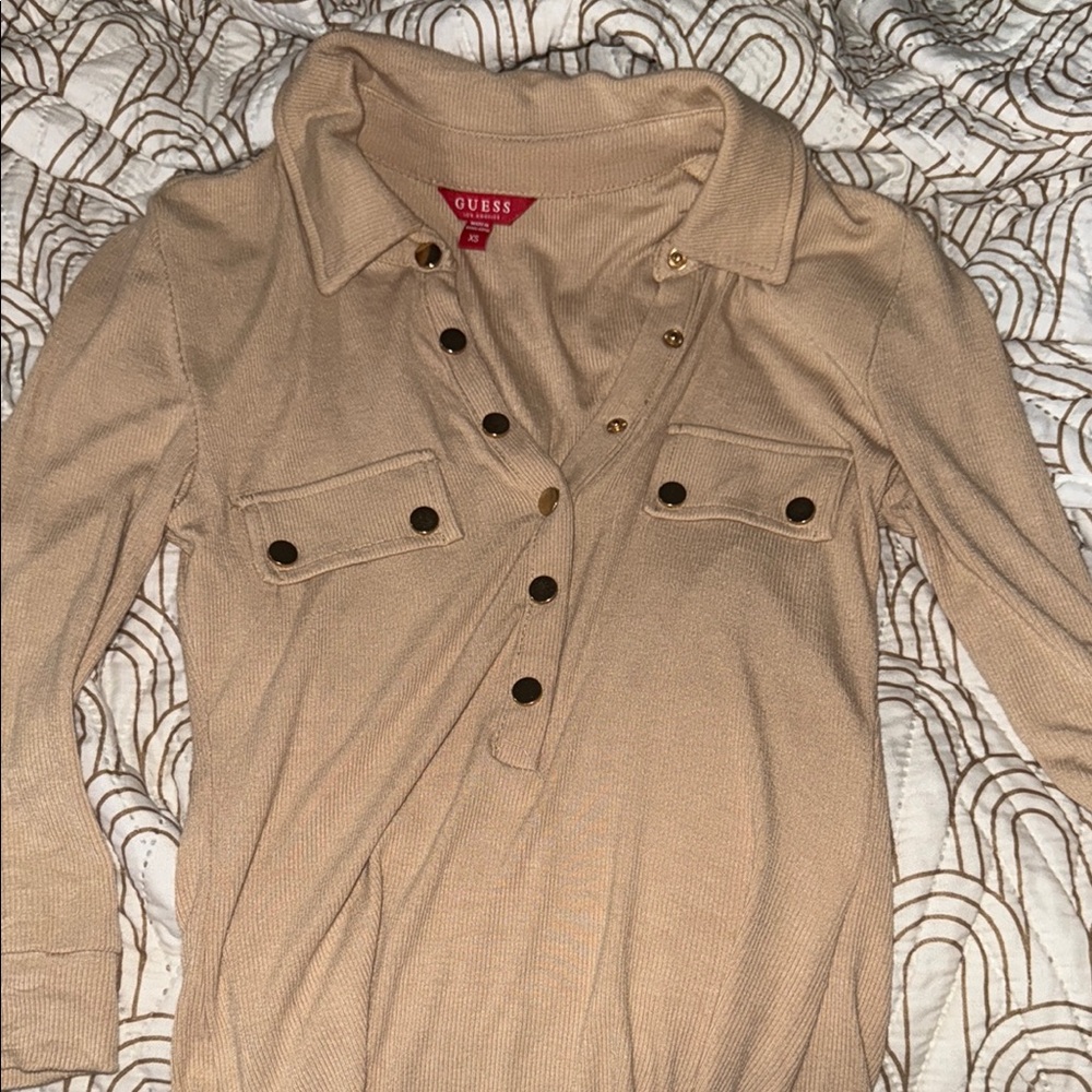 Guess Tan Button-Up Sweater